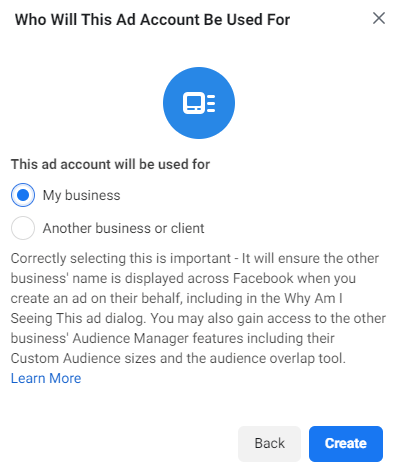 Step 3 in setting up your Facebook ads account