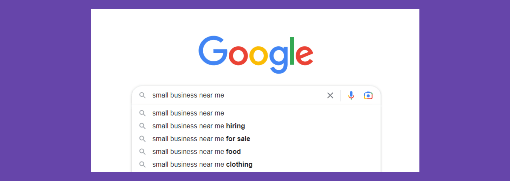 A google search for "small businesses near me"