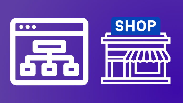 Header image displaying icon graphics of a website map next to a shop